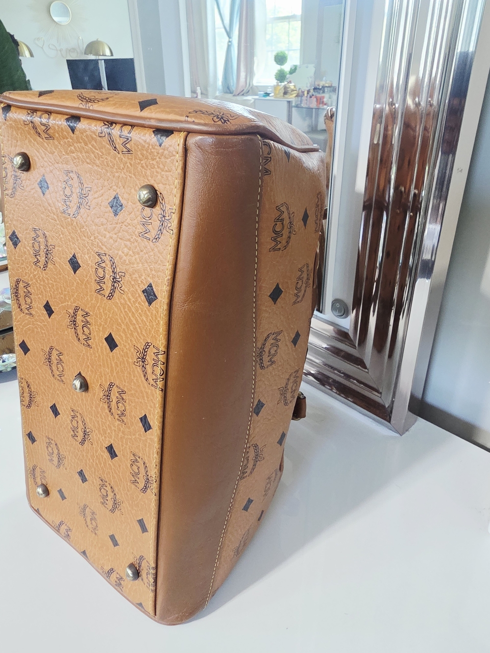 Authentic MCM Cognac Visetos Boston Tote Bag - Picture 6 of 9